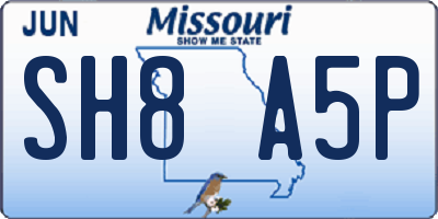 MO license plate SH8A5P
