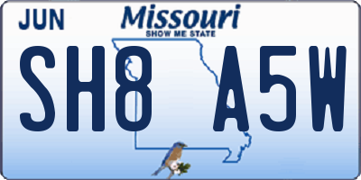 MO license plate SH8A5W