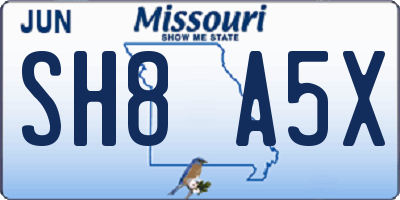 MO license plate SH8A5X