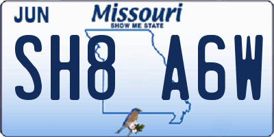 MO license plate SH8A6W