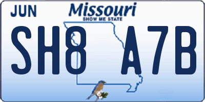 MO license plate SH8A7B