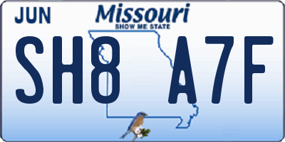 MO license plate SH8A7F