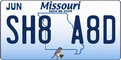 MO license plate SH8A8D