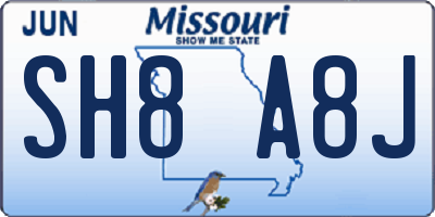 MO license plate SH8A8J