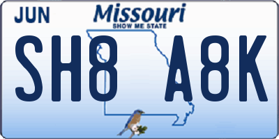 MO license plate SH8A8K