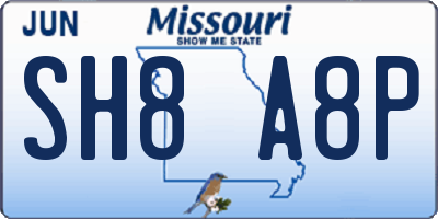 MO license plate SH8A8P
