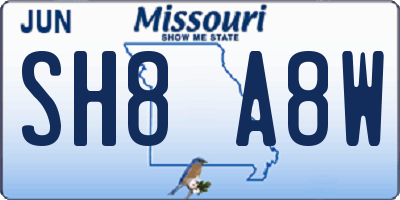 MO license plate SH8A8W