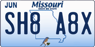 MO license plate SH8A8X