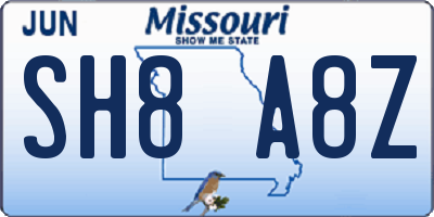 MO license plate SH8A8Z