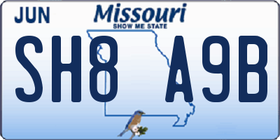 MO license plate SH8A9B