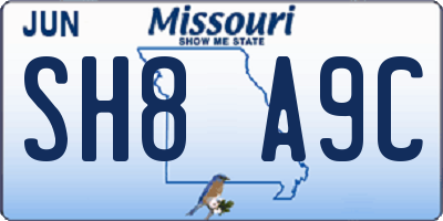 MO license plate SH8A9C