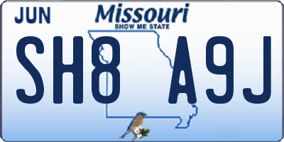MO license plate SH8A9J
