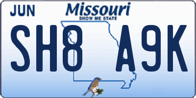 MO license plate SH8A9K