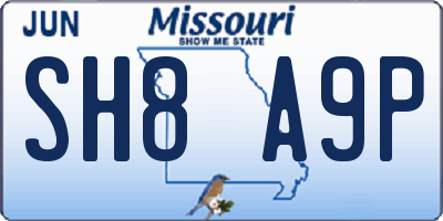 MO license plate SH8A9P