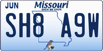MO license plate SH8A9W