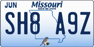 MO license plate SH8A9Z