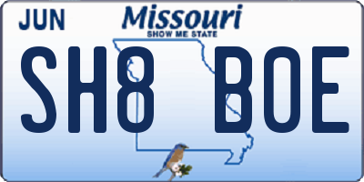 MO license plate SH8B0E