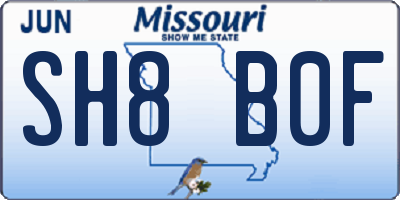 MO license plate SH8B0F
