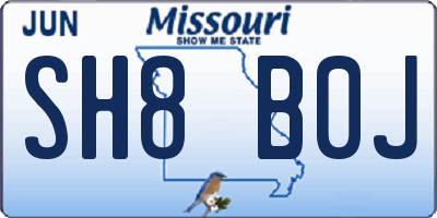 MO license plate SH8B0J
