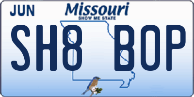 MO license plate SH8B0P