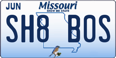 MO license plate SH8B0S