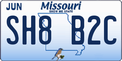 MO license plate SH8B2C