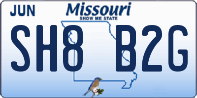 MO license plate SH8B2G
