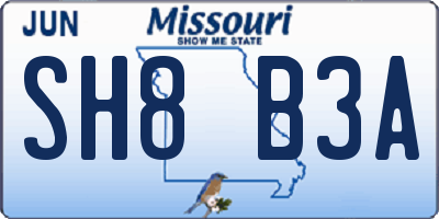MO license plate SH8B3A