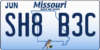 MO license plate SH8B3C