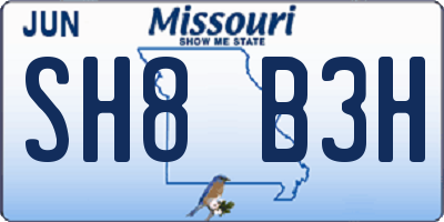 MO license plate SH8B3H