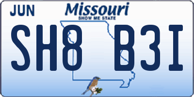 MO license plate SH8B3I