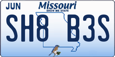 MO license plate SH8B3S