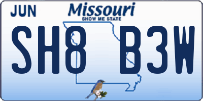 MO license plate SH8B3W