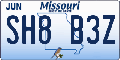 MO license plate SH8B3Z