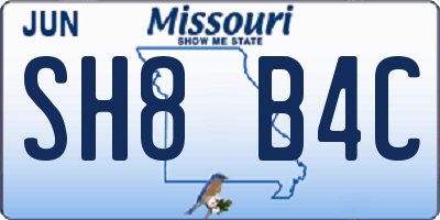 MO license plate SH8B4C