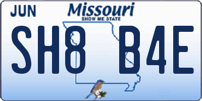 MO license plate SH8B4E