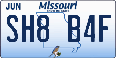 MO license plate SH8B4F