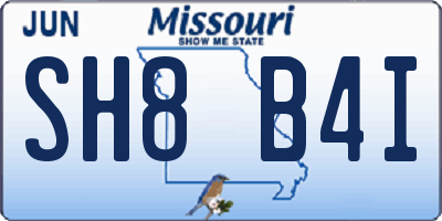 MO license plate SH8B4I