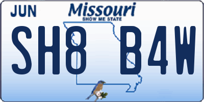 MO license plate SH8B4W