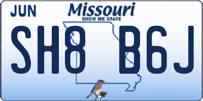 MO license plate SH8B6J
