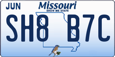 MO license plate SH8B7C