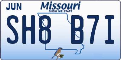 MO license plate SH8B7I
