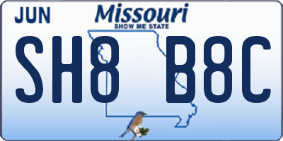 MO license plate SH8B8C