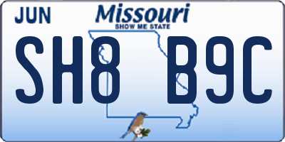 MO license plate SH8B9C