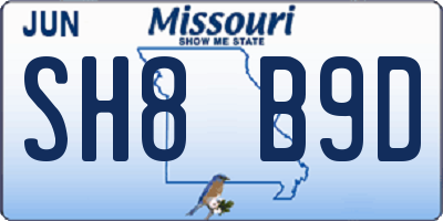 MO license plate SH8B9D