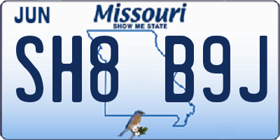 MO license plate SH8B9J