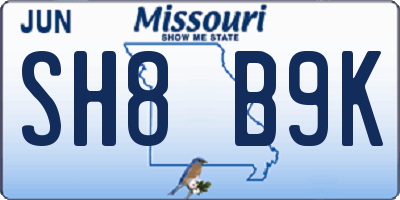 MO license plate SH8B9K