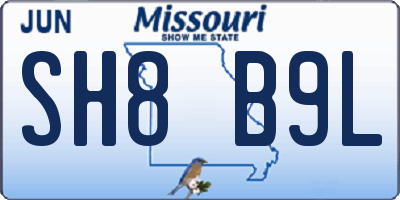MO license plate SH8B9L