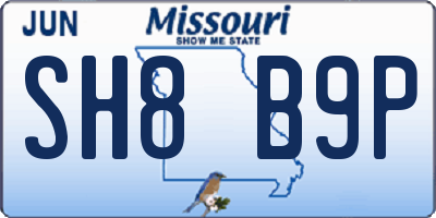 MO license plate SH8B9P