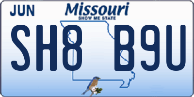MO license plate SH8B9U